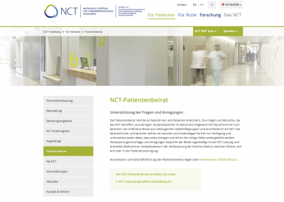 Die Abbildung zeigt die Internetseite des NCT Heidelberg mit Informationen zum Patientenbeirat
