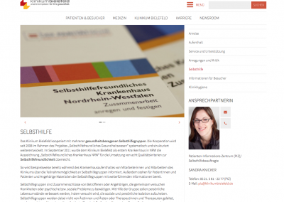 Diese Abbildung zeigt die Internetseite des Klinikums Bielefeld mit Informationen zur kooperierenden Selbsthilfe
