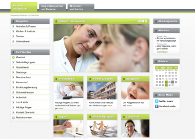 Die Abbildung zeigt den Menüpunkt Selbsthilfe auf der Internetseite des Klinikums Lippe